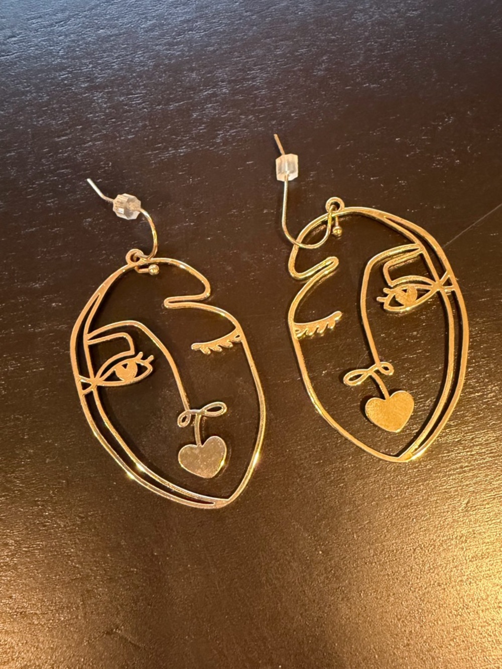 Gold Abstract Face Heart Drop Earrings for Women